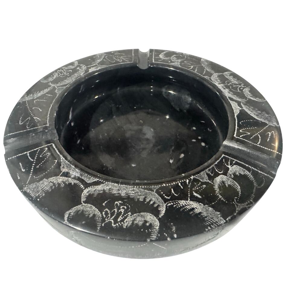 Hand Carved Etched  Marble Ashtray